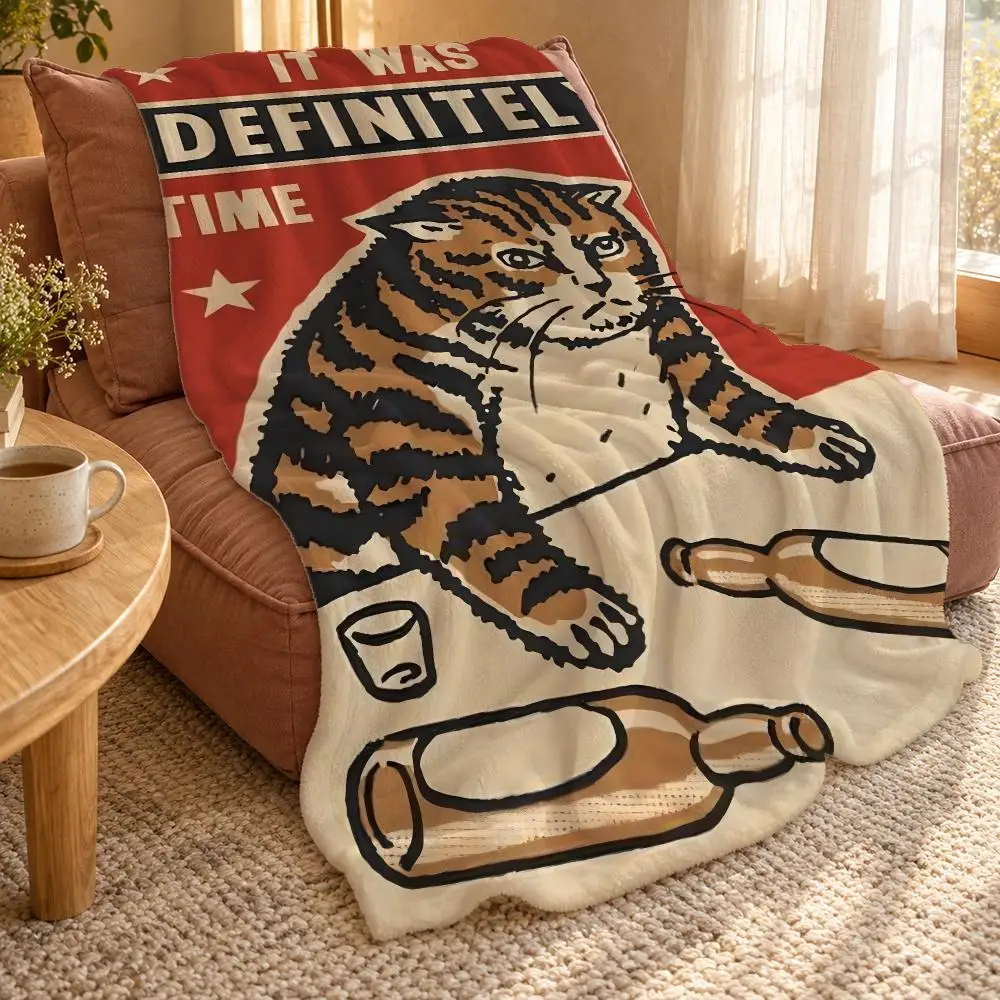 Funny Cheers Drunk Cats Throw Double Sided Flannel Throw Blanket Soft Travel Camping Sofa Bed Home