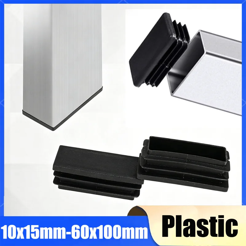 2~20Pcs Rectangle Black Plastic Blanking End Caps Furniture Leg Tube Pipe Inserts Plugs Bung Decorative Dust Cover