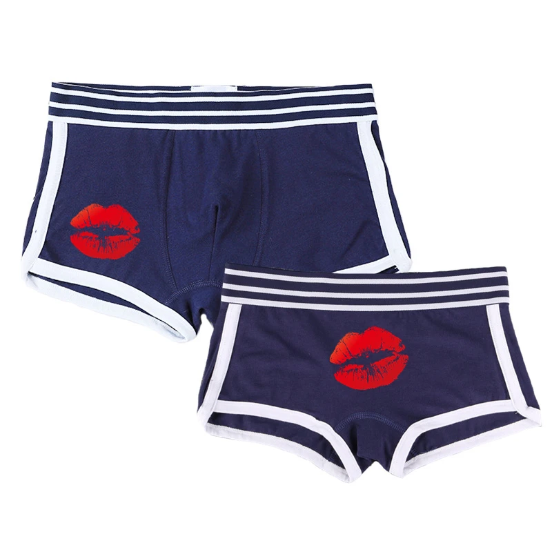 Comfortable Sexy Underwear for Couple Lovers Cotton Boxer Hombre Lips Men Shorts Homme Lingerie Women's Panties