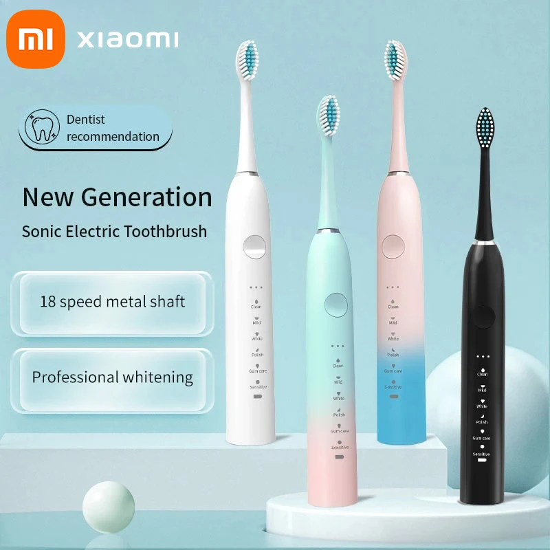 Xiaomi – brosse à dents électrique ultrasonique, Six modes de vitesse, cheveux doux, chargement USB, étanche, nettoyeur de dents pour adultes, ensemble automatique pour Couple