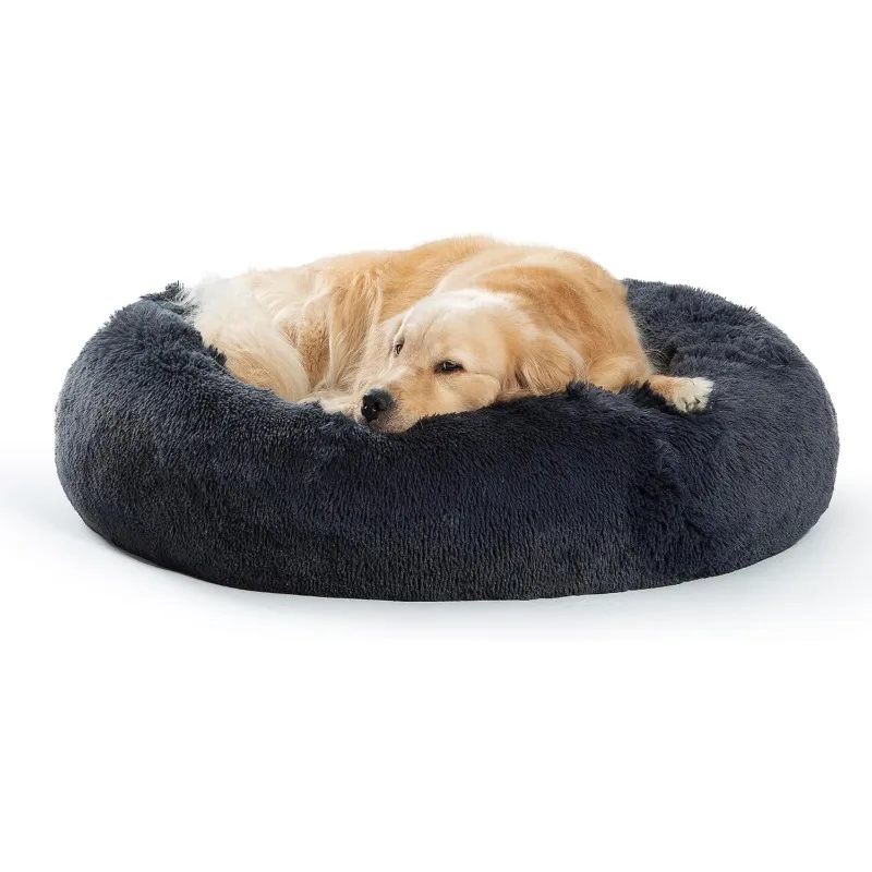 

Plush Calming Dog Beds, Donut Dog Bed for Small Dogs, Medium, Large & X-Large, Comfy Cuddler Dog Bed and Cat Bed in Faux Fur