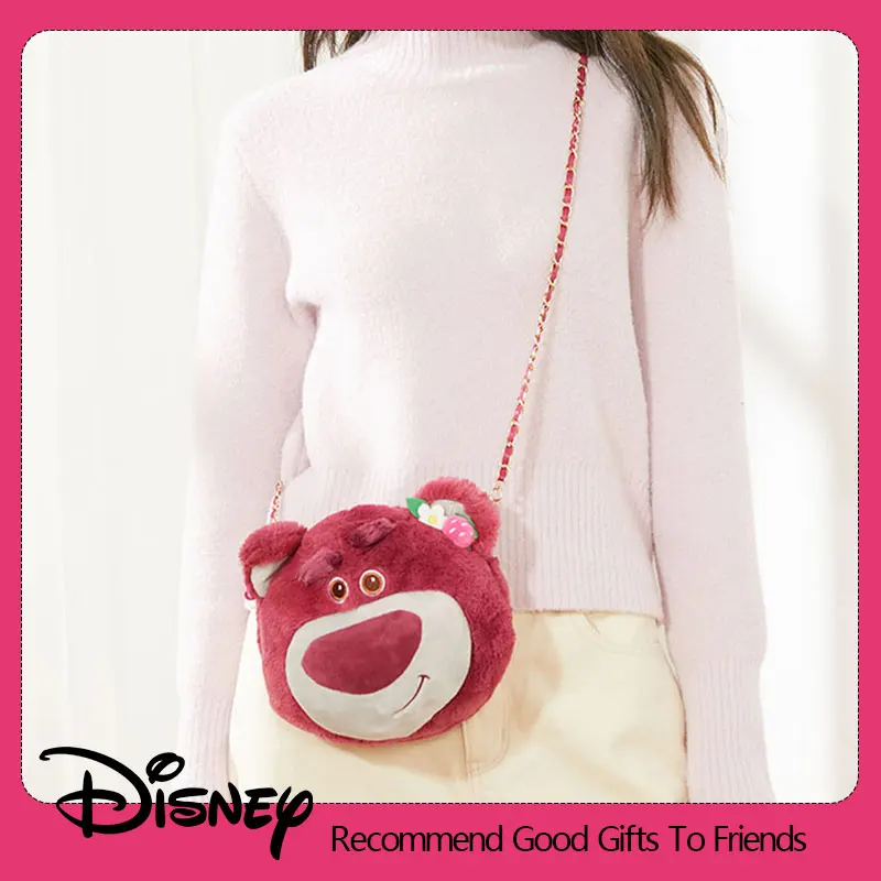 Disney Lotso Kawaii truskawkowy miś pluszowy zabawki kreskówka i urocza niedźwiedź lalka pluszowa torba Crossbody torba na ramię z łańcuchem prezent