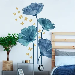 Romantic Blue Flowers Butterfly Wall Sticker Living Room Bedroom Decor Home Wall Decor Self-adhesive Stickers Room Decoration