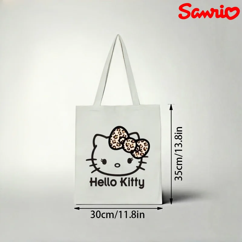 

1pc Sanrio Hello Kitty Canvas Tote Bag, Leopard Print Bow Casual Shoulder Bag, Eco-friendly Reusable Handbag