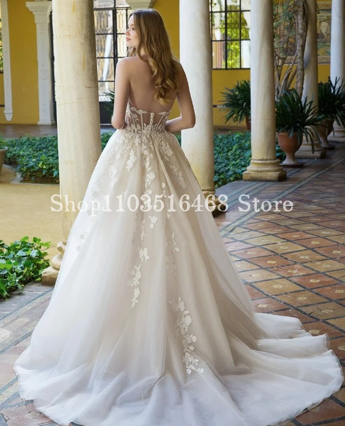 Vestido de novia largo con escote en forma de corazón para mujer, traje elegante con escote en forma de A y abertura personalizada, 2024