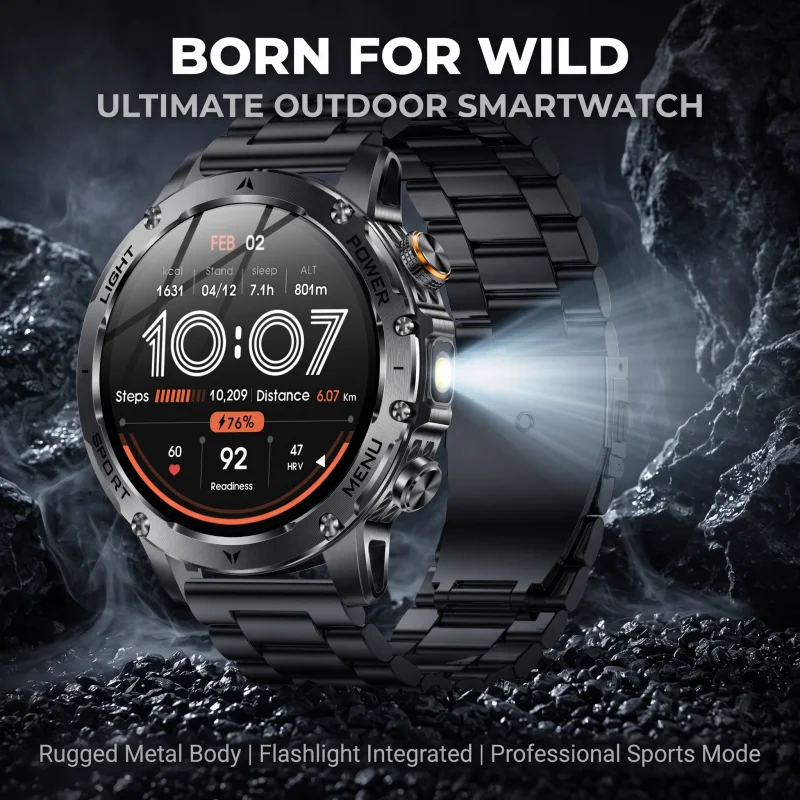 2026 New Men's GPS Outdoor Sports Smart Watch AMOLED Screen NFC Flashlight Heart Rate Monitor Waterproof Bluetooth Call 1000mAh