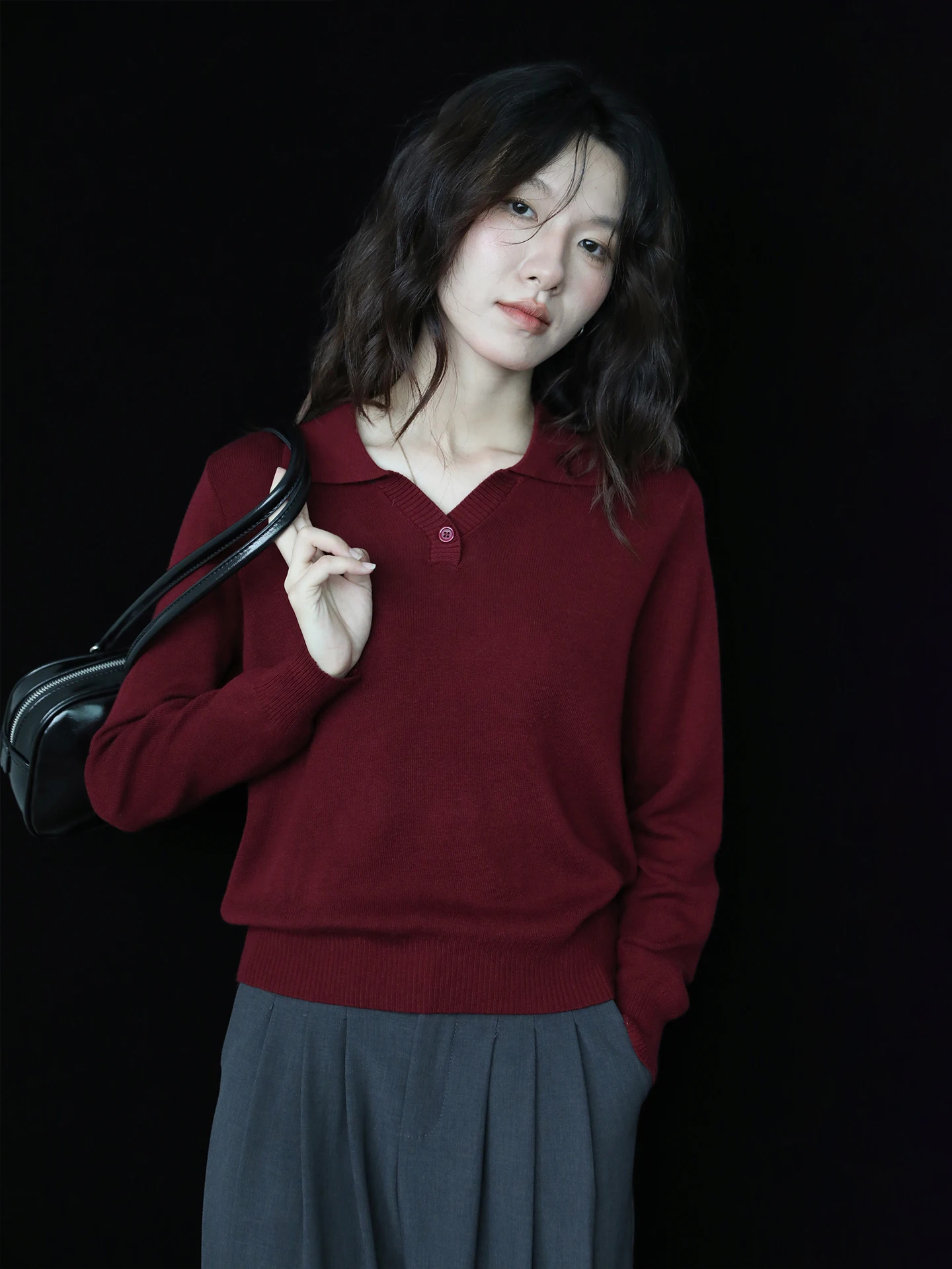 

Красный вязаный свитер с длинными рукавами: мягкий, уютный, простой дизайн, модный, для повседневной носки, омолаживающий, универсальный, женский, осенне-зимний