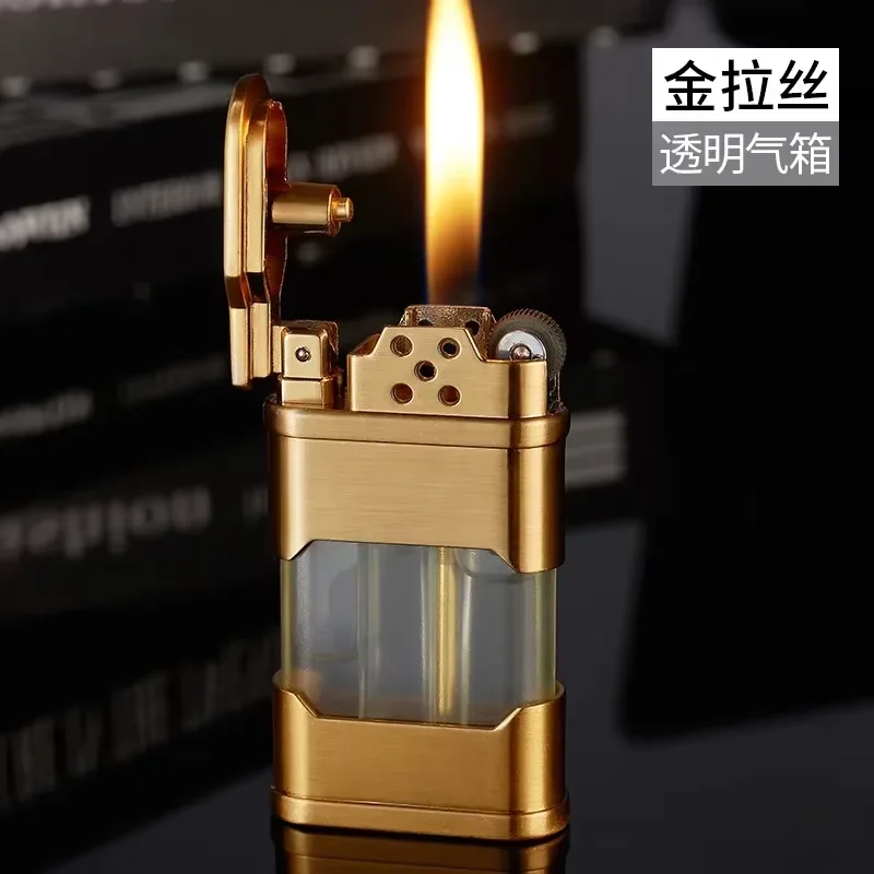 2026 New Visual  Transparent  Window Gas Lighter Creativ e Retro Grinding  Wheel Open  Flame  Lighter Smoking  Exquisite  Gift