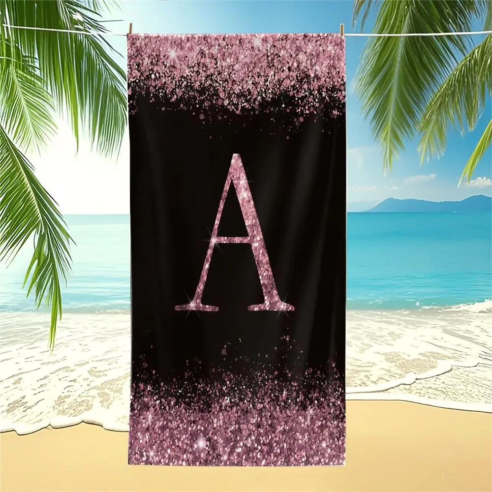 Rose Gold Glitter Letter Beach Towel Luxury Sparkling Monogram Bath Towel Soft Absorbent Quick Dry Pool Blanket Vacation Gift