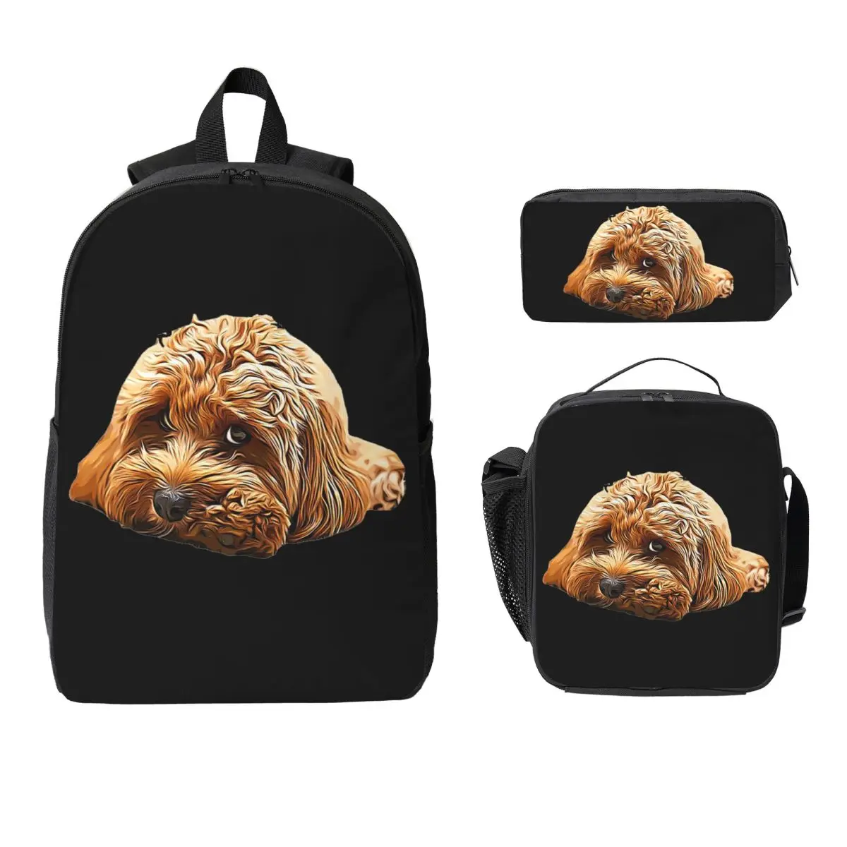 

Cavapoo Cavoodle Cockerpoo Puppy Designer Dog Poodle Mix Рюкзак для мальчиков и девочек BookBag Школьная сумка 3ps Изолированная сумка для обеда Пенал