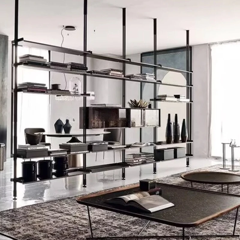 

Minimalist metal bookshelf light luxury living room partition display stand designer wall shelf floor to ceiling multi-layer