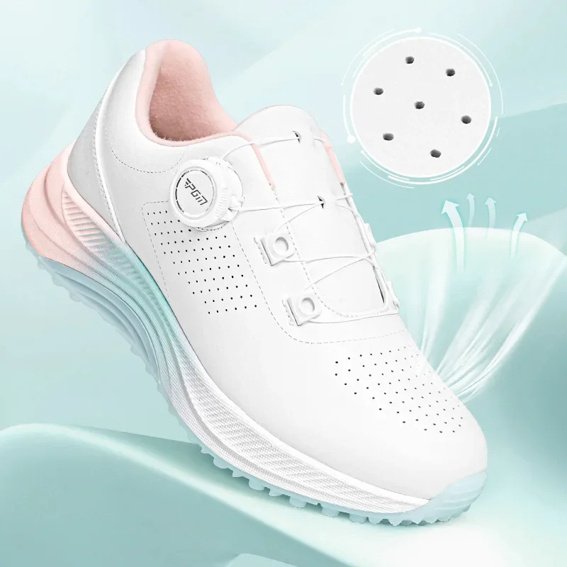 

Hot PGM Summer Golf Women's Sneakers Women's Breathable Knobs Lace Height Increase Anti Slip Women's Shoes Korean Sports
