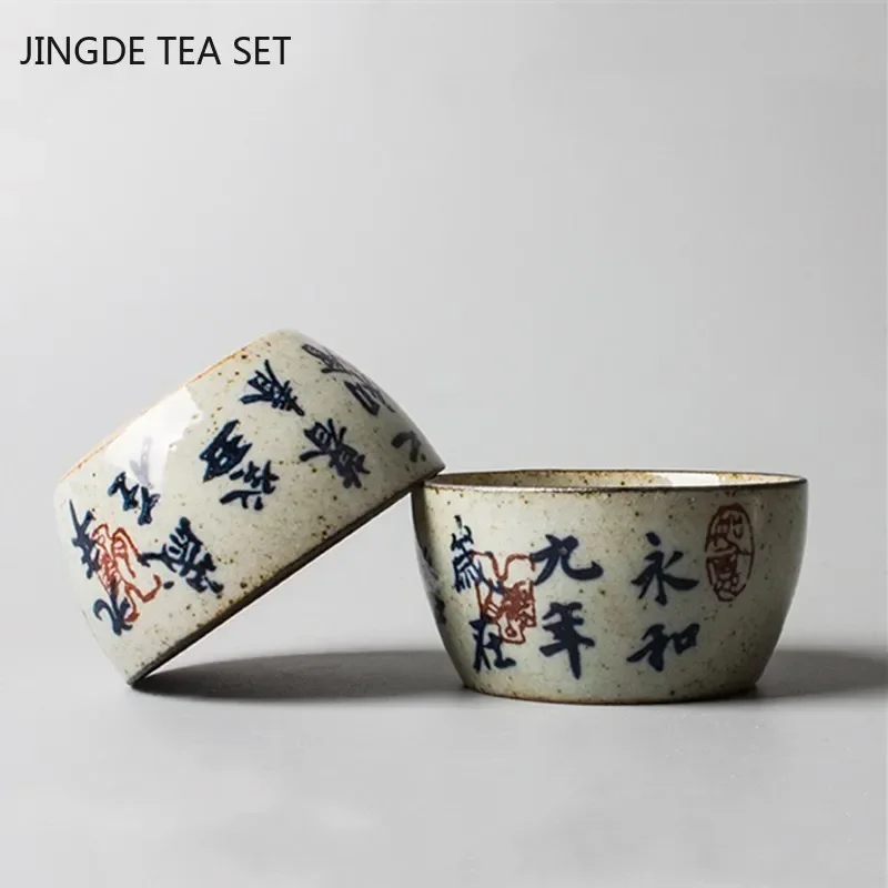 Jingdezhen Ceramic Tea Cup Antique Rough Pottery Teacup Personal Single Cup Hand-painted Master Cup Tradition Tea Bowl Drinkware