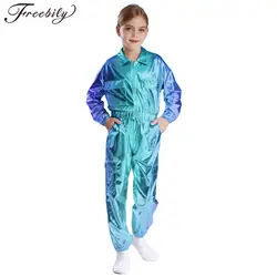 Kids Boys Girls Shiny Metallic Jacket and Cargo Pants Joggers Sparkle Jazz Hip-hop Dance Costumes Performance Dancewear