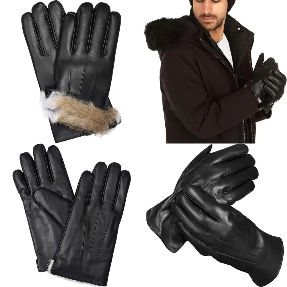 

Мужские зимние перчатки из натуральной овчины с манжетами из кроличьего меха и презентационной коробкой