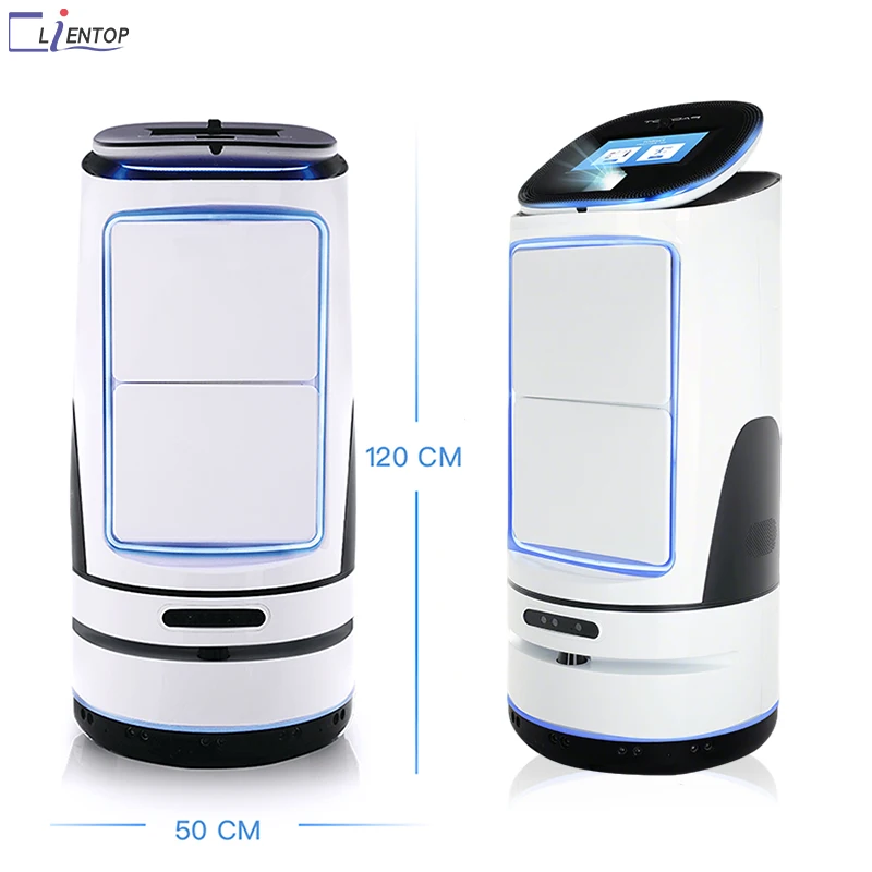 Smart Hotel Delivery Robot With QR Code Scanner Pop Up Cabinets WiFi 4G Laser Navigation for Room Service Parcels