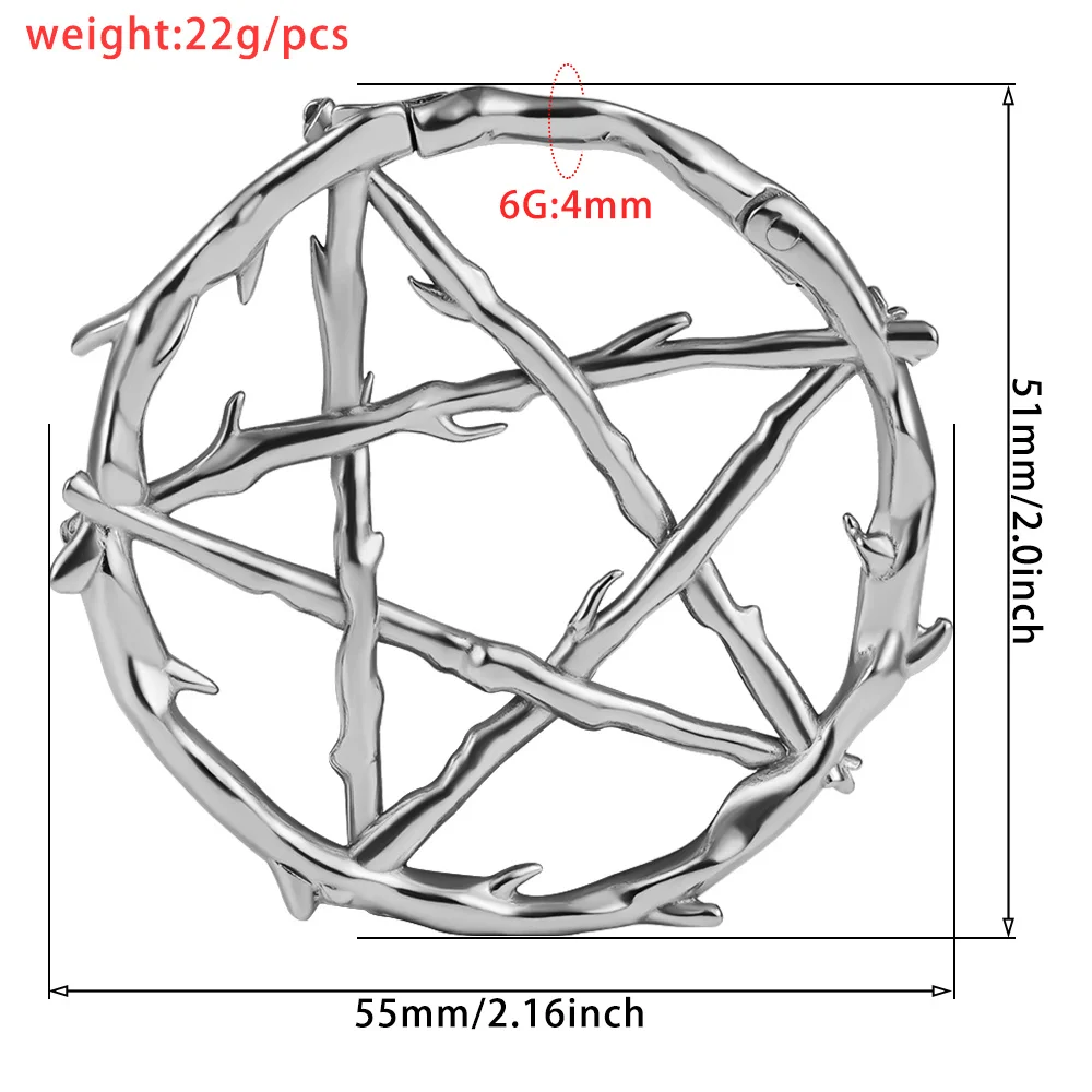Vankula 2PC Fashion Pentagram Wreath Stainless Steel Plugs Ear Weight Gauges Tunnels Piercing Expander Stretchers Body Jewelry