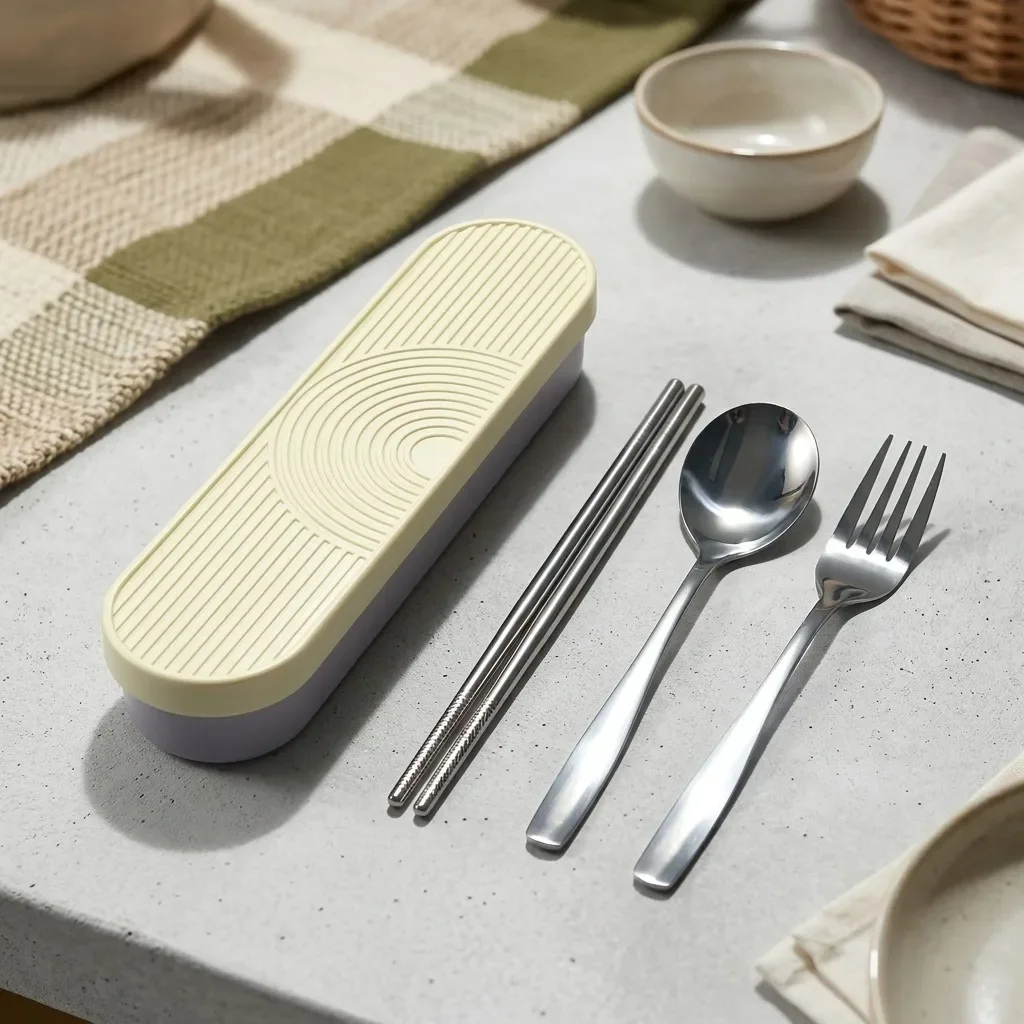 Portable Stainless Steel Cutlery Set Silverware Tableware Utensils Chopsticks Spoon Fork Case Kids School Lunch Travel Camping