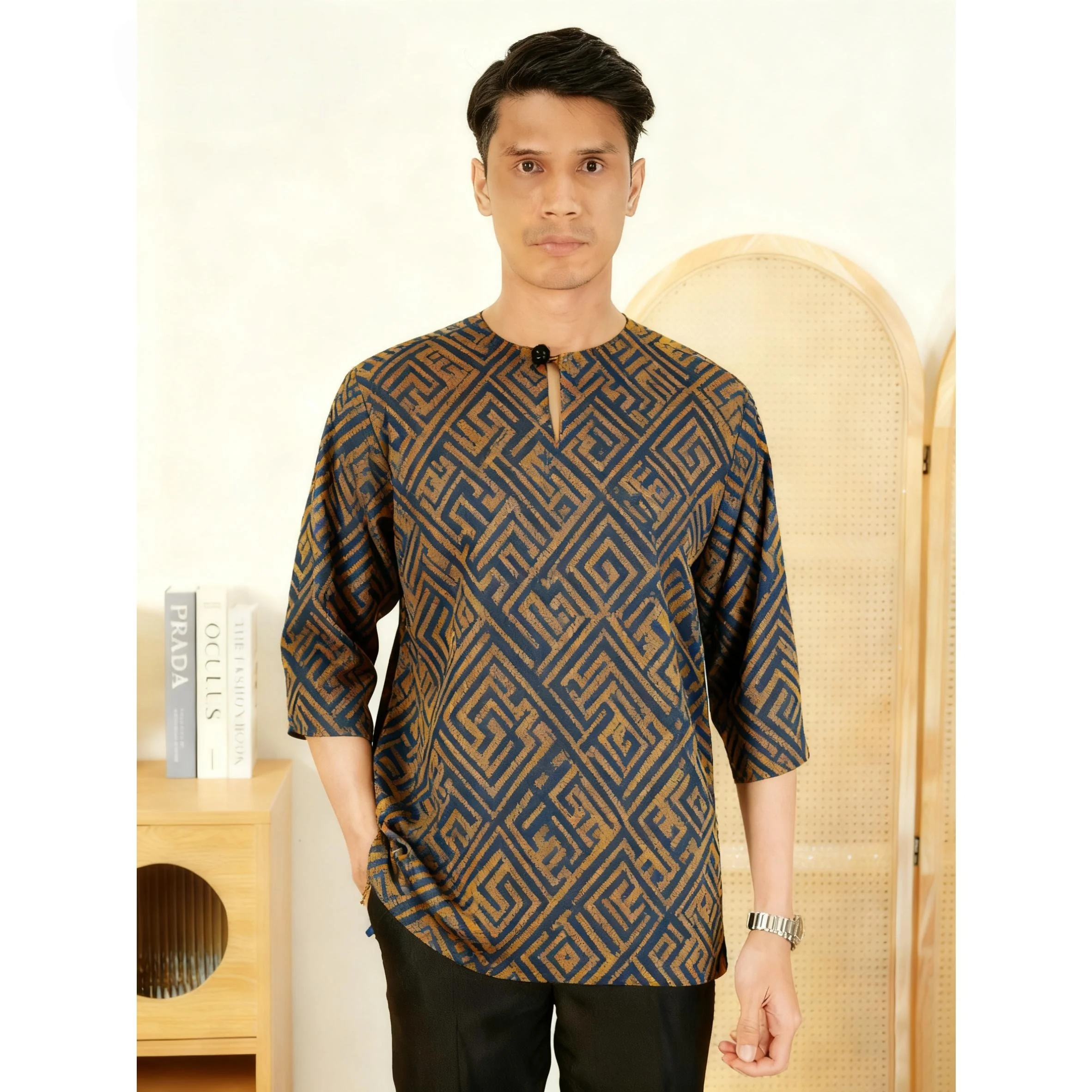 ملابس رجالية إسلامية مطبوعة عرقية على الطراز الوطني ملابس زفاف كلاسيكية بأكمام قصيرة تي شيرت ملابس إسلامية للرجال #6