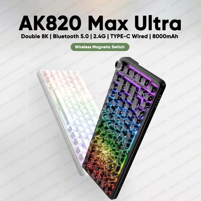 

Новая механическая клавиатура Ajazz Ak820 Max Ultra с магнитным переключателем, 8k, 128 кГц, 0,01 мм, RGB, индивидуальная проводная игровая клавиатура, киберспорт