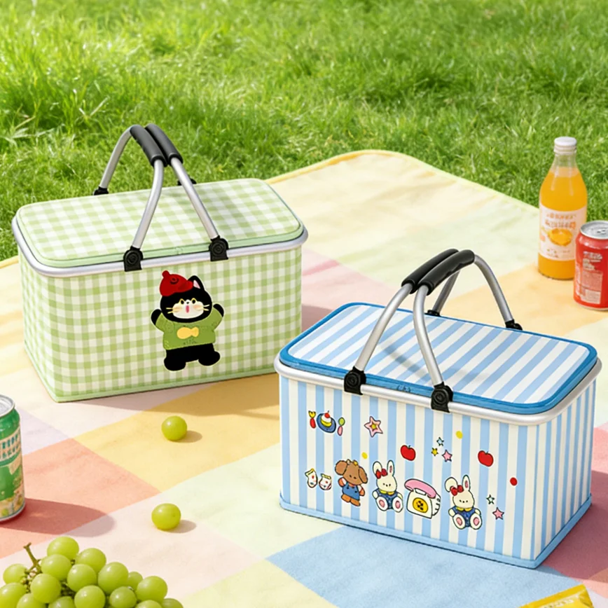 Foldable Picnic Basket Complete Picnic Gear Outdoor Camping Thermal Storage Hand Basket Spring Travel Essential