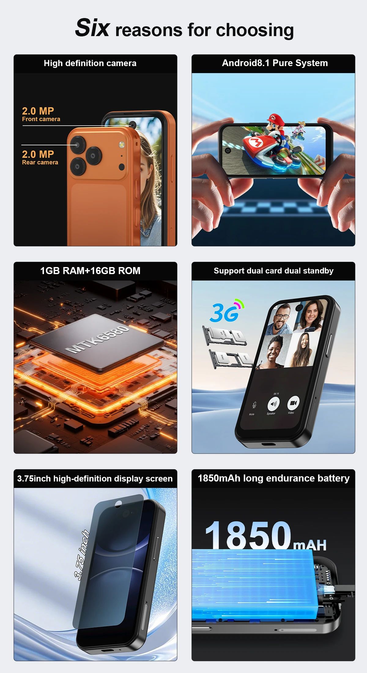 SERVO 17PRO MAX Mini Smartphone Android 8.1 3G WCDMA 3.75" Screen Dual SIM Standby 16GB ROM GPS WiFi Cute Small Mobile Phones