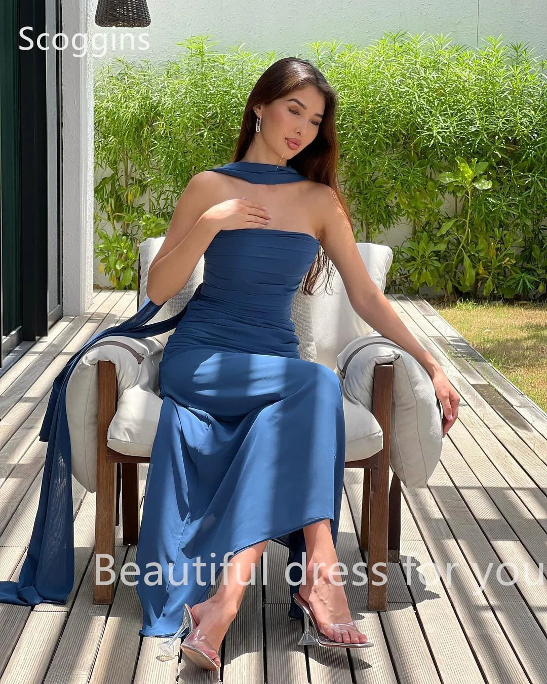 Scoggins فساتين سهرة Prom Dresses Formal Occasions Crepe Prom Gown Saudi Arab pleating فساتين سهرة Strapless Ankle-Length Elegan