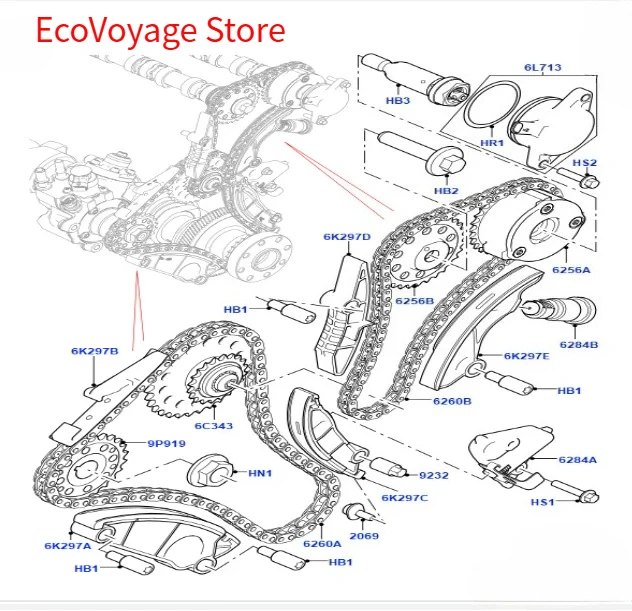 Timing Chain Kit for Land Rover Jaguar 2.0 AJ20D-204DTA, 204DTD LR073753 LR073754 LR073744 LR073770 LR073765