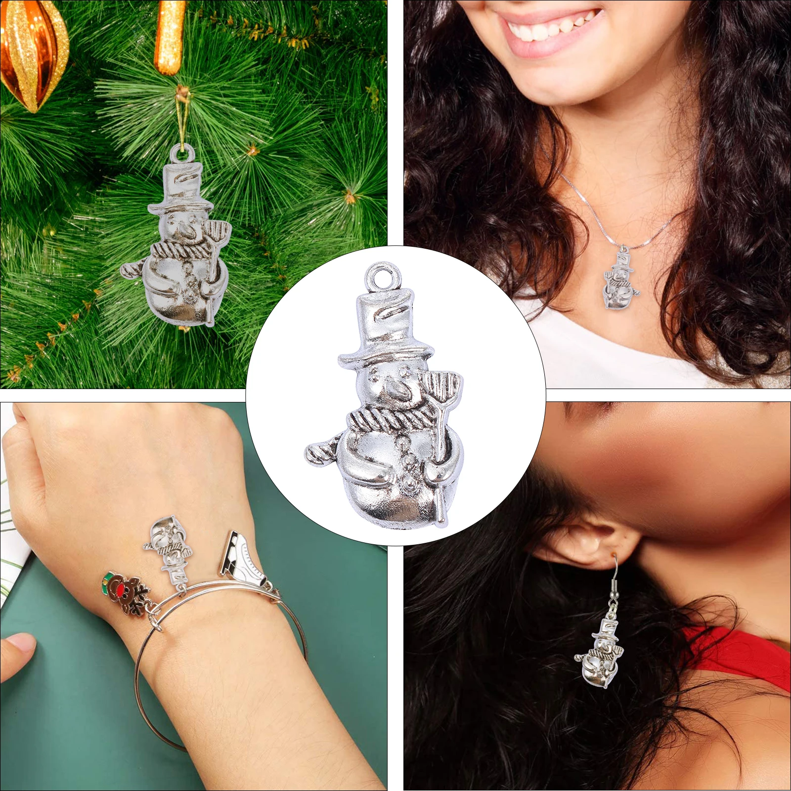 

50 Pcs Vintage Alloy Pendant Christmas Charm Necklace Jewelry Findings Charms Decor Boys Snowman Accessory Craft Office