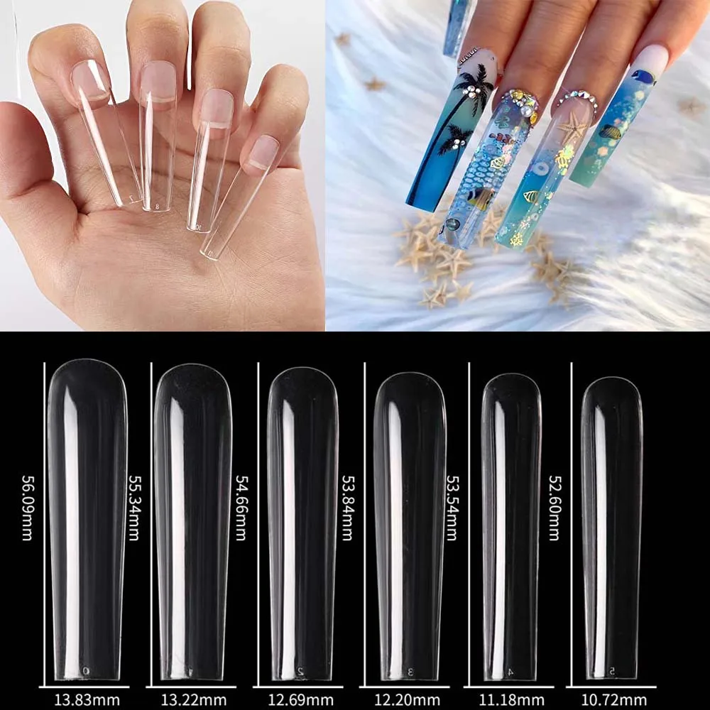 120pcs 3-XL Extra Long False Nail Tips Square Straight /Coffin Design Fakes Nails Acrylic Clear/white Gel Nails Extension Tools