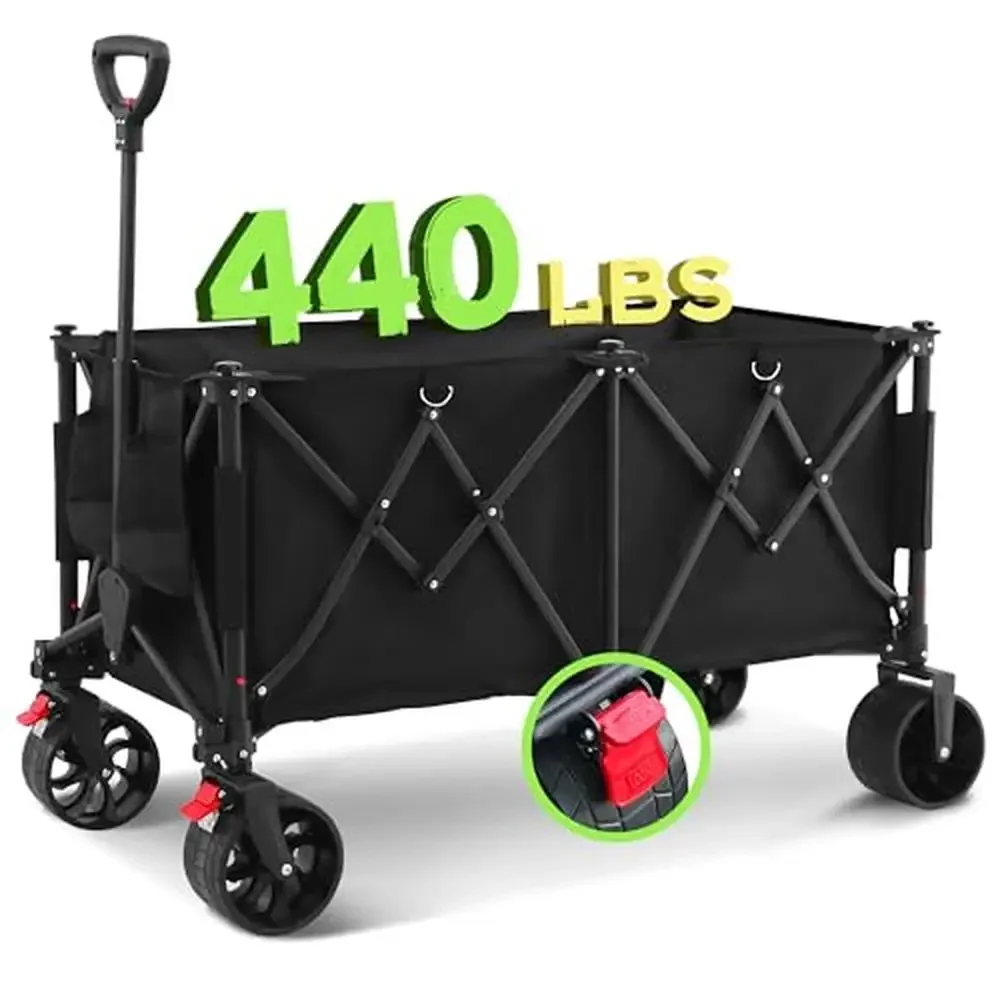 

Foldable Shopping Cart with Wheels Collapsible Wagon 440LBS Load Capacity 260L Storage Space Adjustable Handle 360° Swivel Front