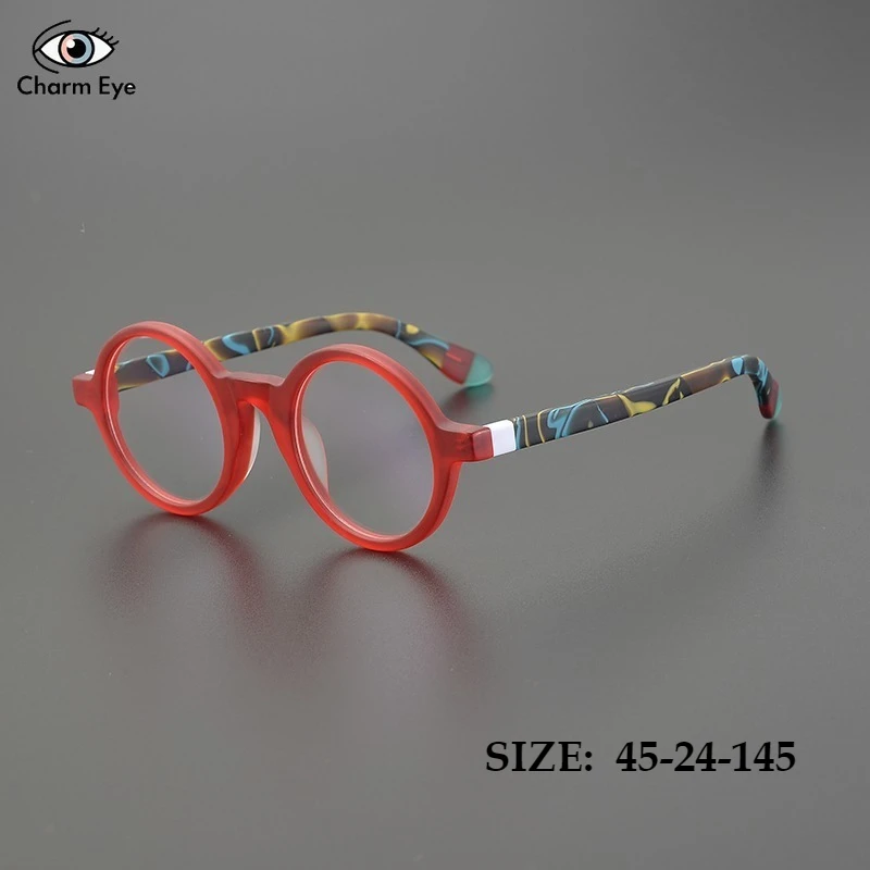 

New Women Round Acetate Glasses Frame Red Fashion Thick Edge Top Quality Men Optical Myopia Anti Blue Light Color Change Eyewear