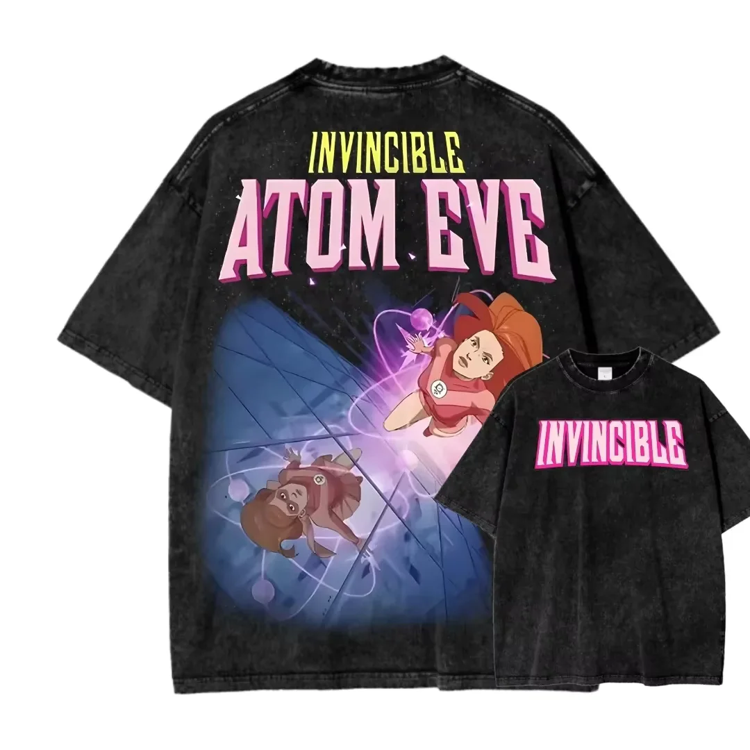 

Invincible Anime Lover Washed T-shirt Atom Eve Printed T-shirt 2026 Summer New Men's Women's Cotton Fashion Oversized T-shirt