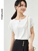 SENTUBILA Elegant Chiffon Blouse Women 2026 Summer Patchwork Short Sleeve O-Neck Simple Loose Straight Chiffon Tops 162VA6570X