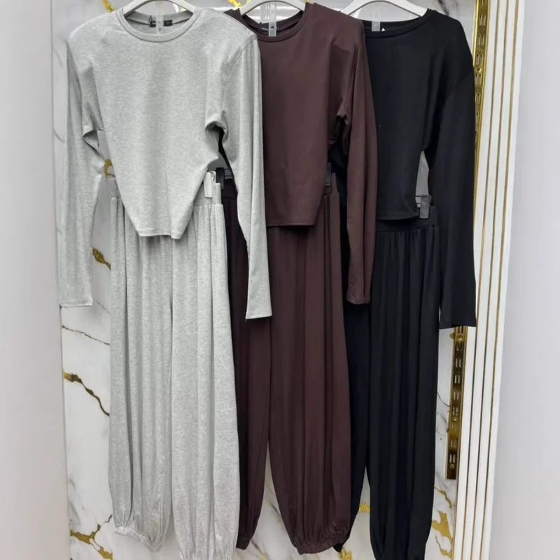 Spicy Girl Style Long Sleeve Sweatshirt Wide Leg Pants Set Simple Design Two Piece Suit Casual Fashion Women's Autumn Wear