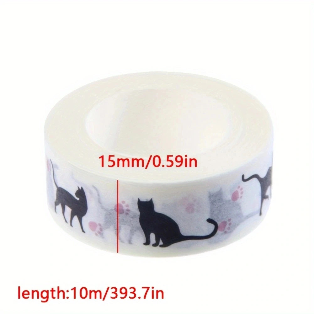 1Roll Cartoon Black Cat Print Paper Tapes Masking Tape Decorative Adhesive Tapes