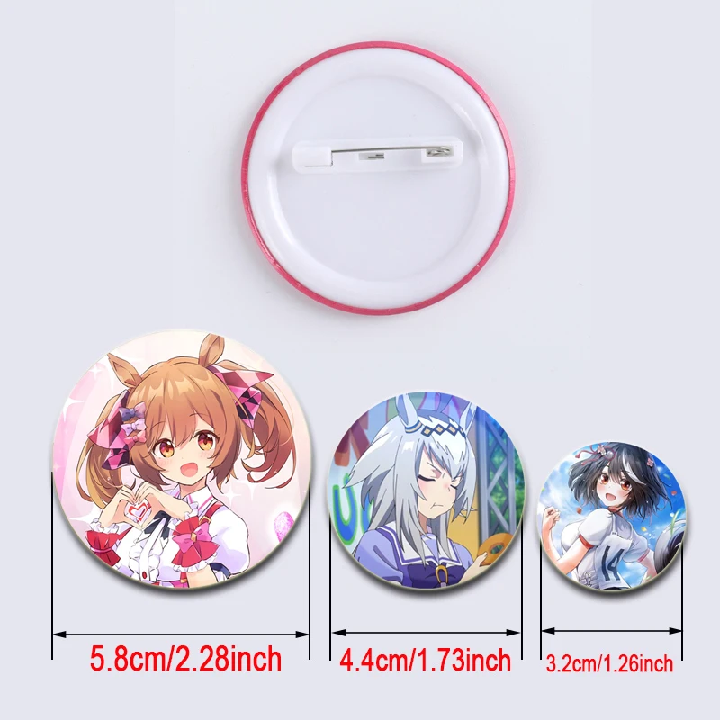 58/44/32mm Anime Pretty Derby Simple Button Pin Snap in Brooch Daily Stylish Ornament Ideal Gift for Birthday Anniversary