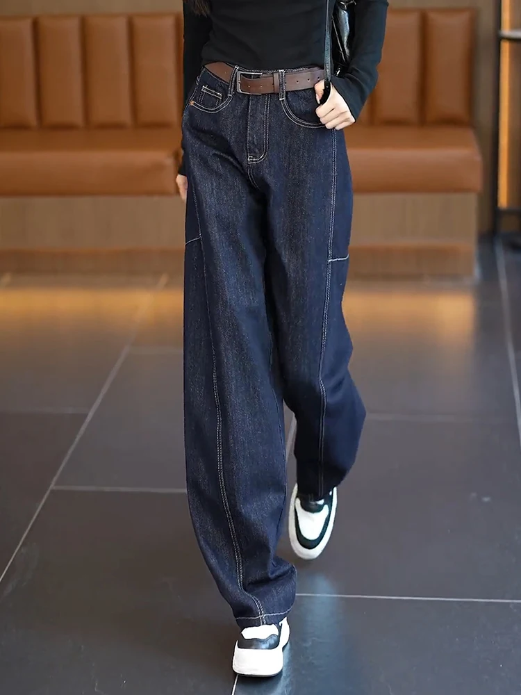 

High Waist Wide Leg Denim Blue Jeans Women's Spring Autumn Casual Loose Knife Banana Pants Slimming Effect Korean Style