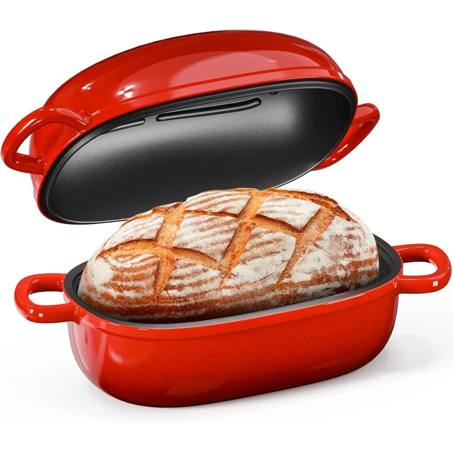 

Cast Iron Dutch Oven for Sourdough Bread Baking 2.5QT Blue Oval Bread Loaf Pan with Lid Ideal for Homemade Sourdough Perfect Ki