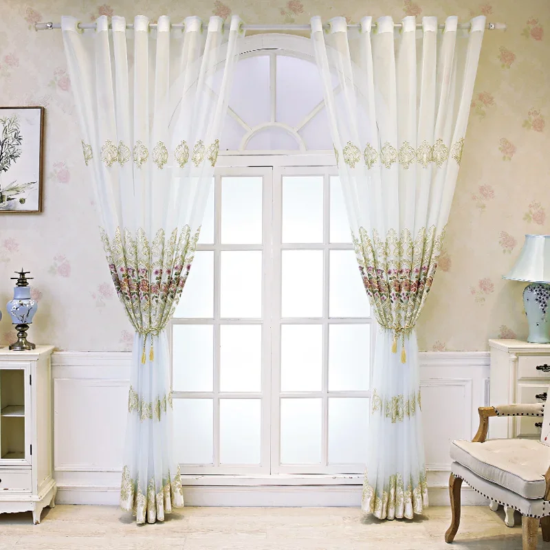 Tulle Sheer Curtains for Living Room Chiffon Voile Elegant Bedroom Luxury Embroidery Embroidery Organza Hall Interior Floral