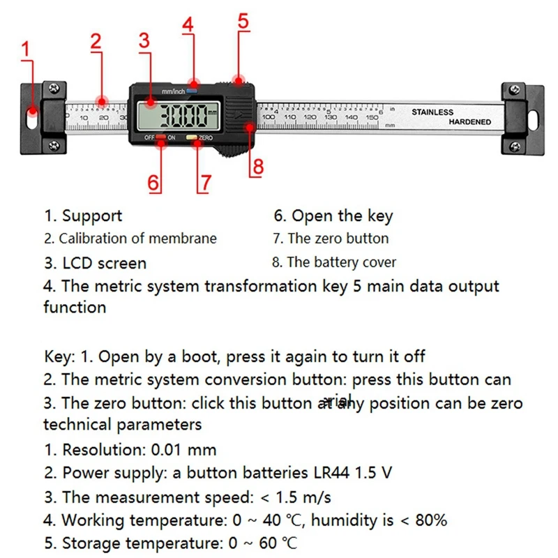0-15Cm Roestvrijstalen Digitale Display Liniaal Horizontale Verticale Digitale Display Liniaal