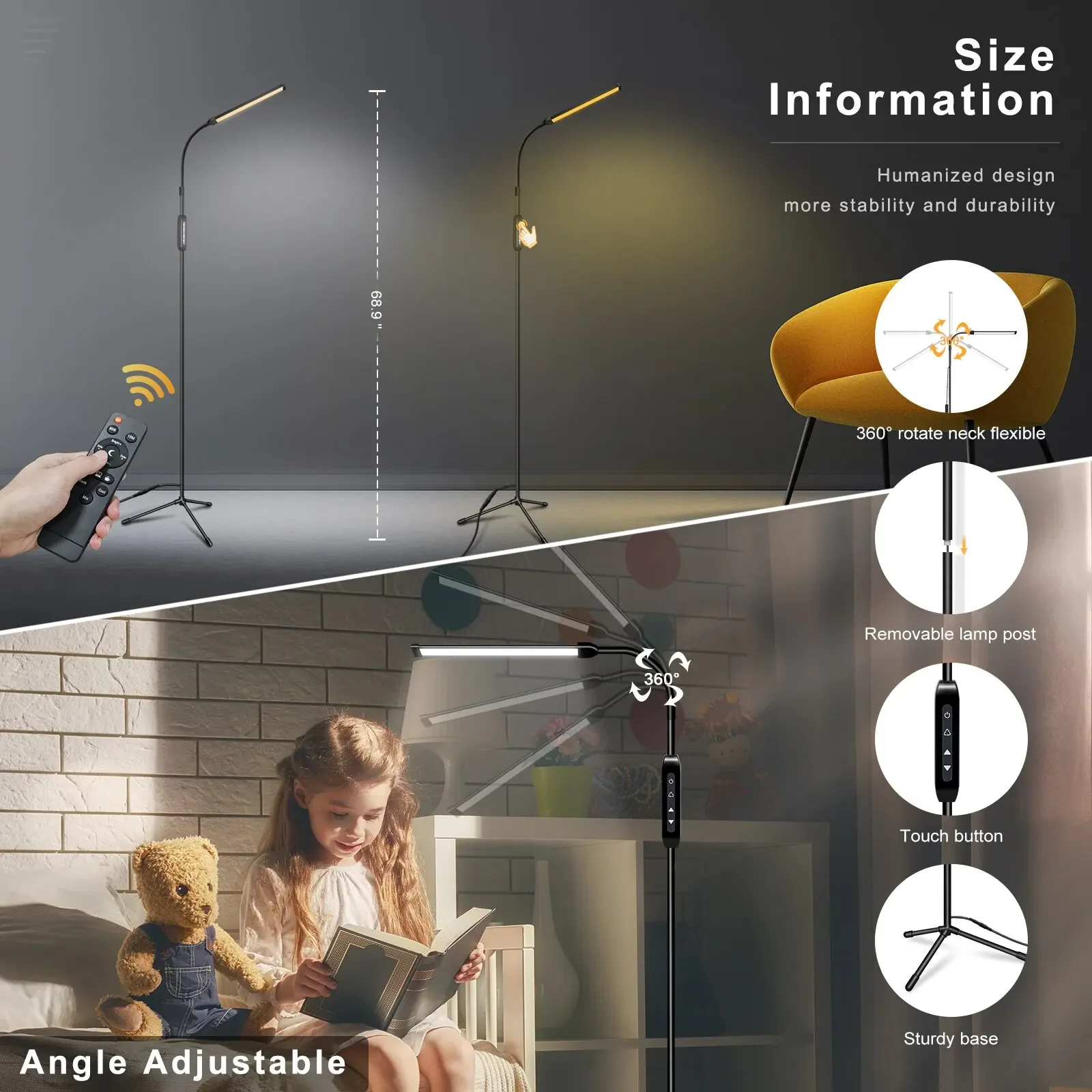 Remote Control Led Floor Lamp For Eyelash Extensions Craft Task Lamps Floor Standing Gooseneck Dimmer Beauty Lashes Facial Spa