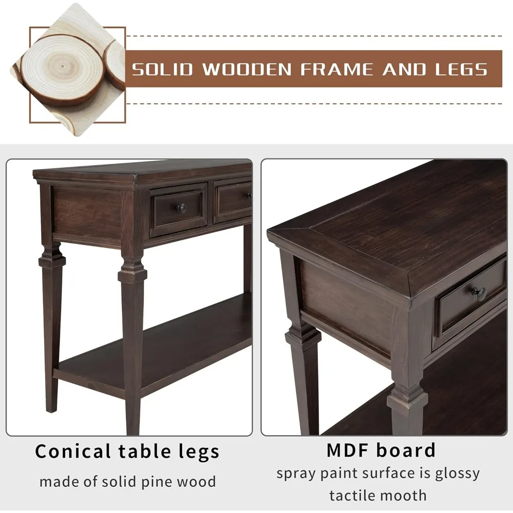 50" Console Table with 3 Drawers, Retro Entryway Table with Storage and Bottom Shelf, Narrow Long Sofa Table for Entryway