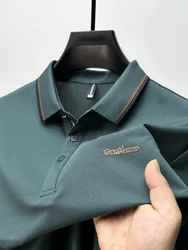 POLO con risvolto in cotone da uomo mercerizzato estivo di alta qualità Business Casual t-Shirt a maniche corte di qualità in seta di ghiaccio con stampa a caldo