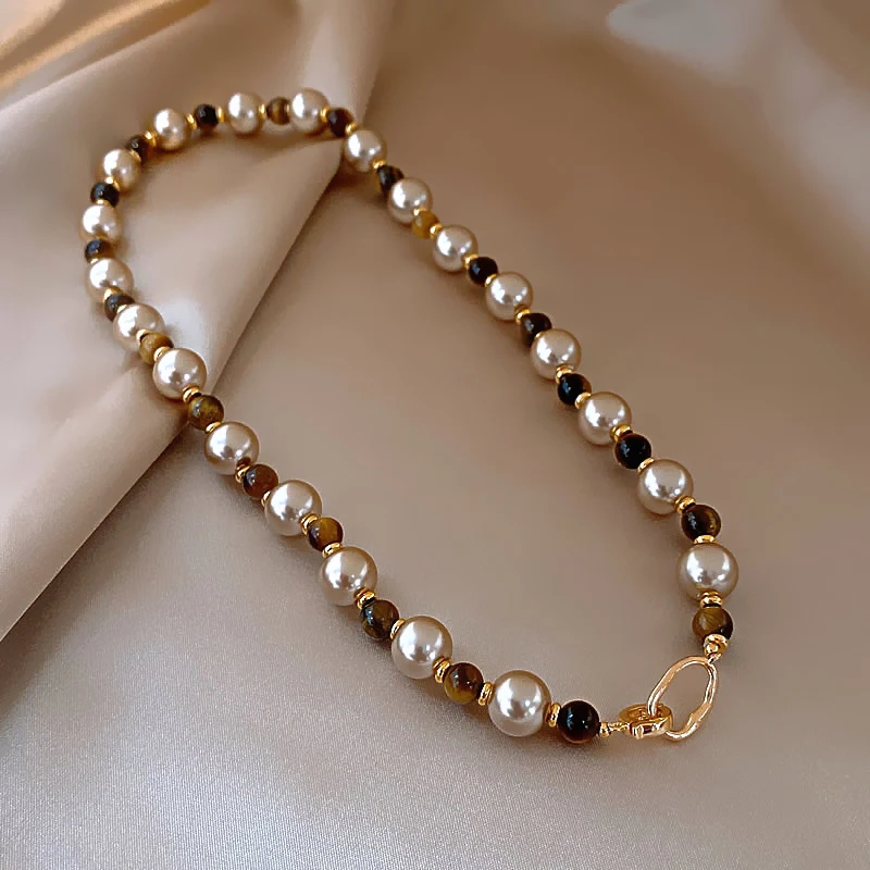 Maillard natürliche Tigerauge-Champagner-Perlen-Perlen-Halskette für 2024, Modeschmuck, Damen-Sexy-Pullover-Kette, Hals-Accessoires – Detail 8
