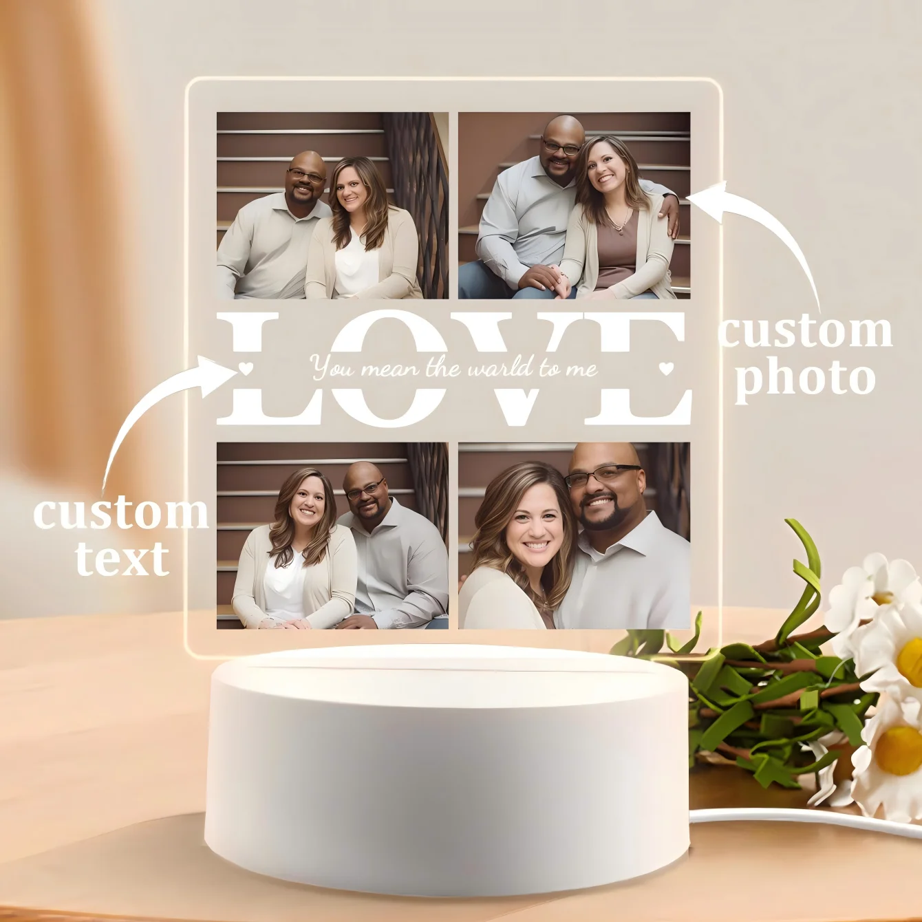 Customized Photo Acrylic Plaque Night Light, Personalized Home Decor, As Gift For Couple, Birthday, Or Holiday, Valentine Day