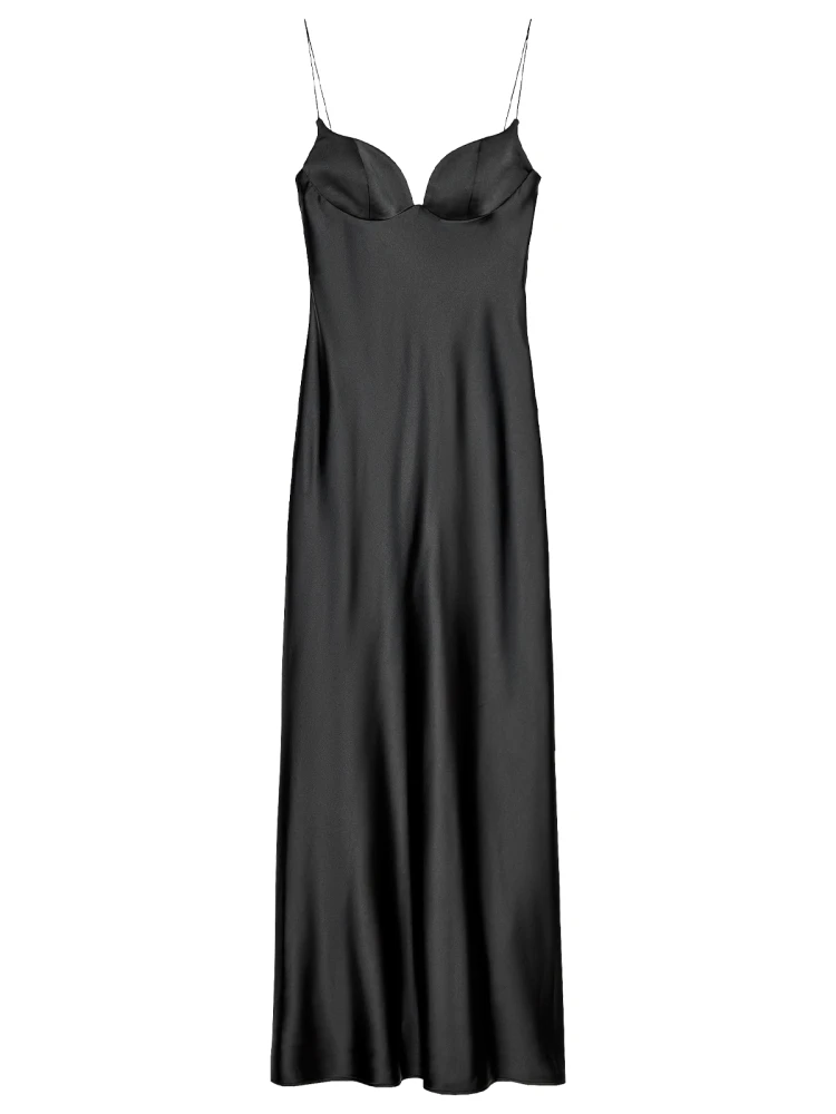 ZAPRHA 2025 Vestido Longo Sem Alças com Sensação de Cetim Sexy Camada Base 325933 Estilo Doce com Decote em Coração Sem Mang...