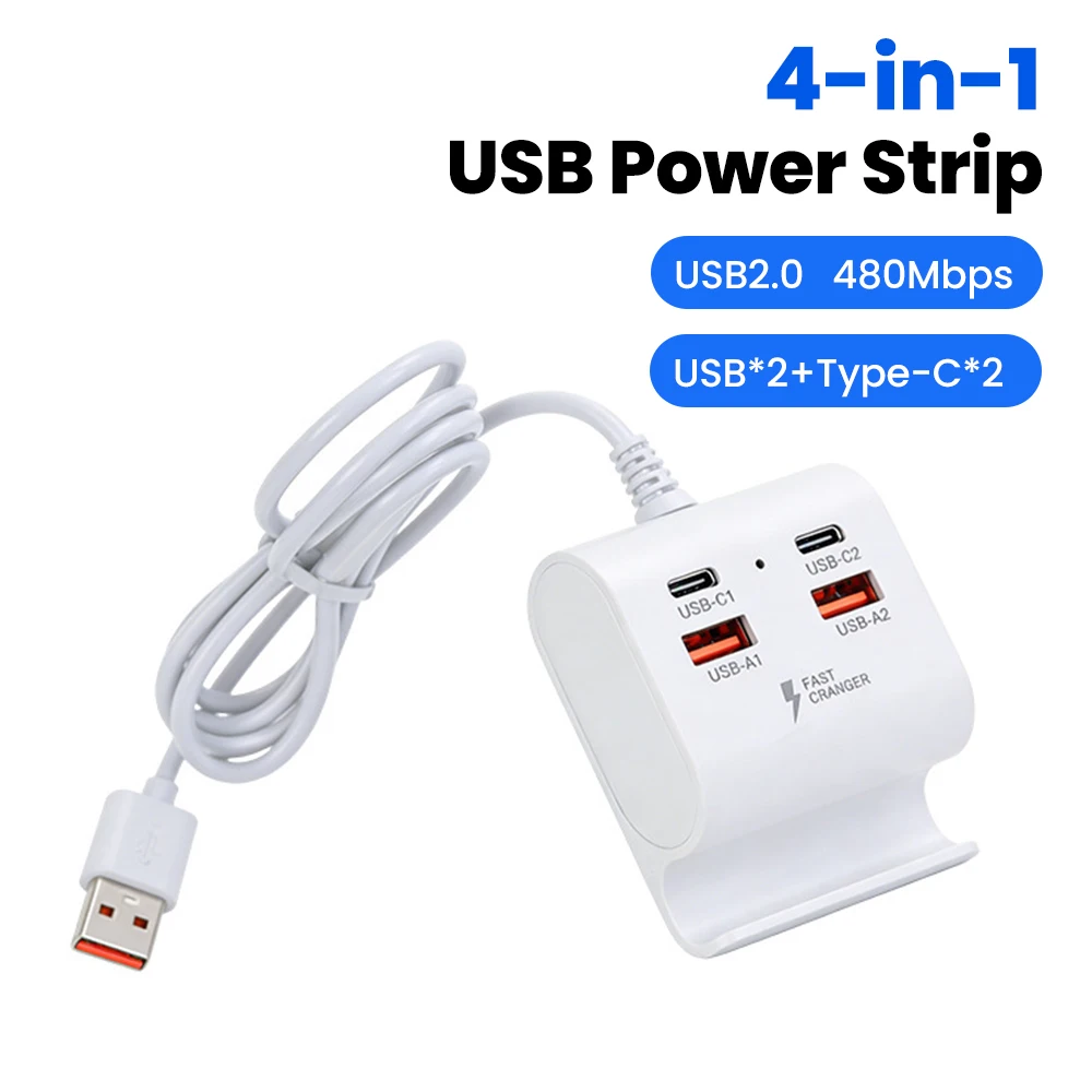 4 in 1 USB Bracket Socket USB Type C Fast Charging Power Strip With Mobile Phone Holder For iPhone Xiaomi Samsung Laptop Tablet
