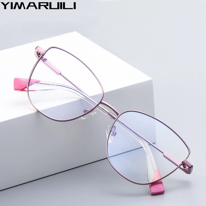 YIMARUILI Ultralight Fashion Alloy Blue Light Blocking Glasses Retro Cat Eye Optical Prescription Women's Eyeglasses Frames 3032