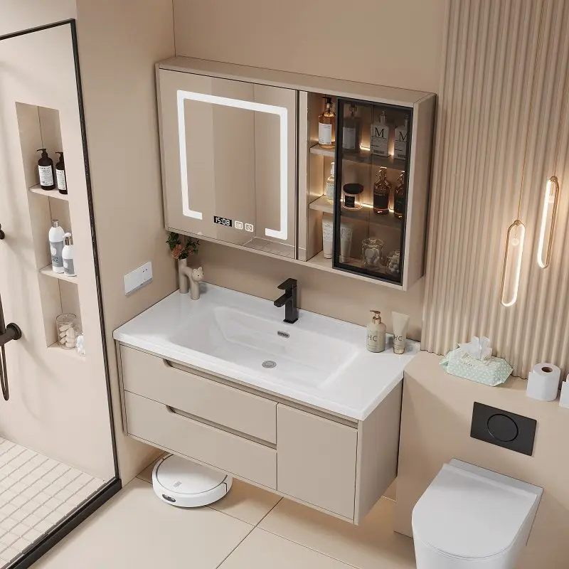 

Modern, simple, solid wood, bathroom cabinet, toilet, wash basin, ceramic, integrated basin, smart